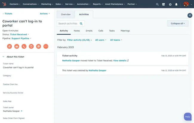 customer portal software for SaaS - HubSpot interface